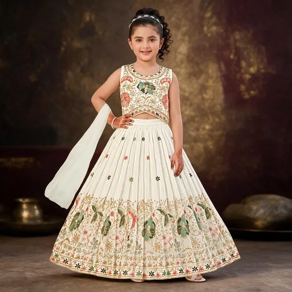 Cream_Floral_Lehenga_Choli_For_Girls