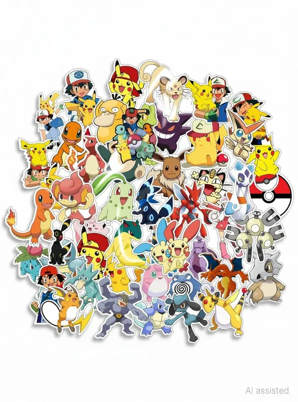 SAMANTA_WALA_1.5_inch_Pokeman_sticker_for_Phone,_laptop,_notebook,_guiter,_etc.|_pack_of_50_Self_Adhesive_Sticker_(Pack_of_50)