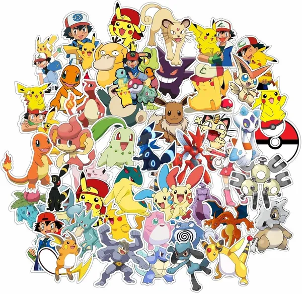 SAMANTA_WALA_1.5_inch_Pokeman_sticker_for_Phone,_laptop,_notebook,_guiter,_etc.|_pack_of_50_Self_Adhesive_Sticker_(Pack_of_50)