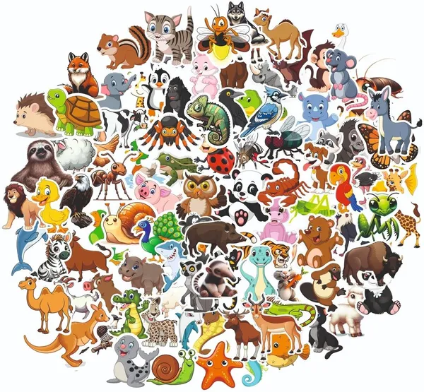 SAMANTA_WALA_1.5_inch_Cartoon_Animal_sticker_For_phone,_laptop,_notebook,_bottle,_etc._|_pack_of_100_Self_Adhesive_Sticker_(Pack_of_100)