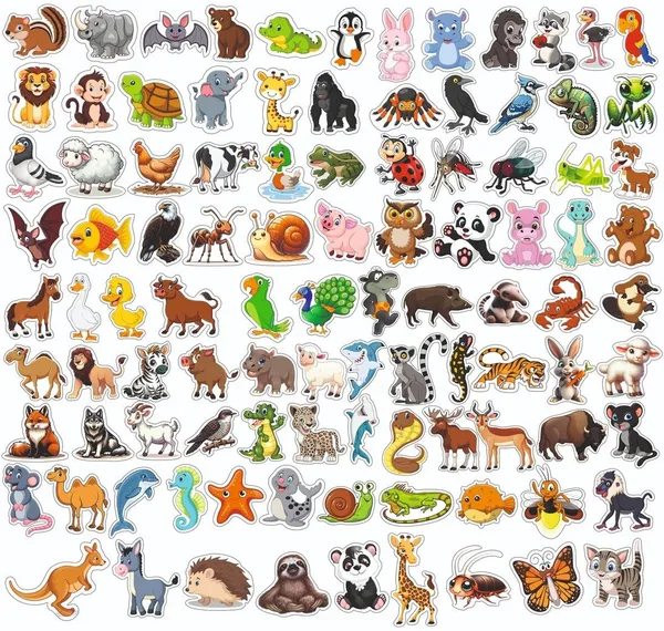 SAMANTA_WALA_1.5_inch_Cartoon_Animal_sticker_For_phone,_laptop,_notebook,_bottle,_etc._|_pack_of_100_Self_Adhesive_Sticker_(Pack_of_100)