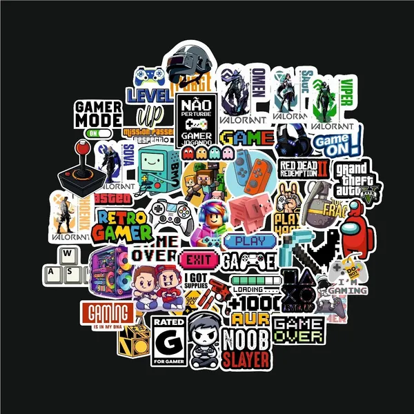 SAMANTA_WALA_1.5_inch_Gamer_Sticker_for_phone,_laptop,_bag,_Notebook,_etc._|_pack_of_50_Self_Adhesive_Sticker_(Pack_of_50)