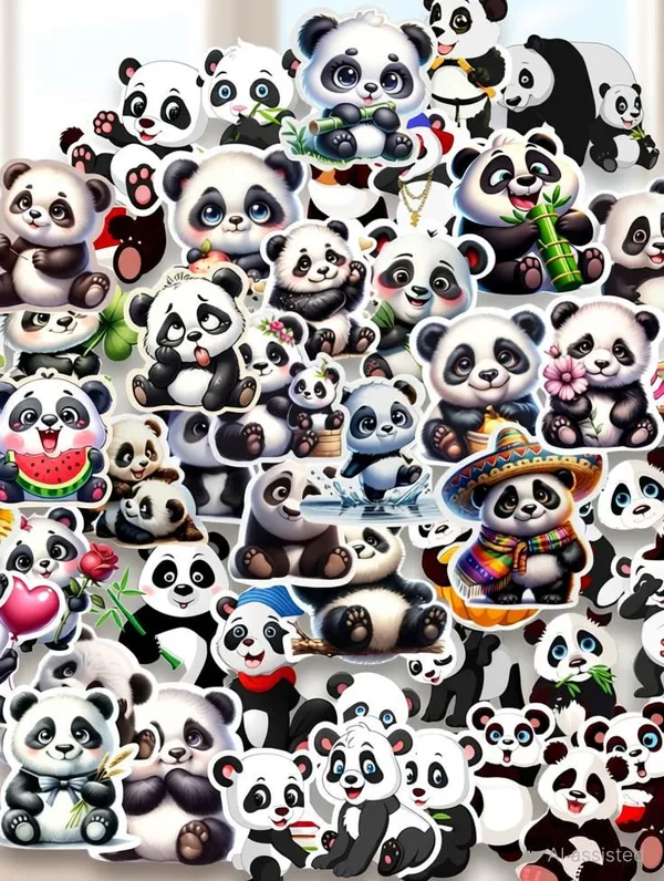 SAMANTA_WALA_1.5_inch_Panda_Sticker_For_Phone,_laptop,_Notebook,_Bottle,_etc.|_Pack_of_50_Self_Adhesive_Sticker_(Pack_of_50)