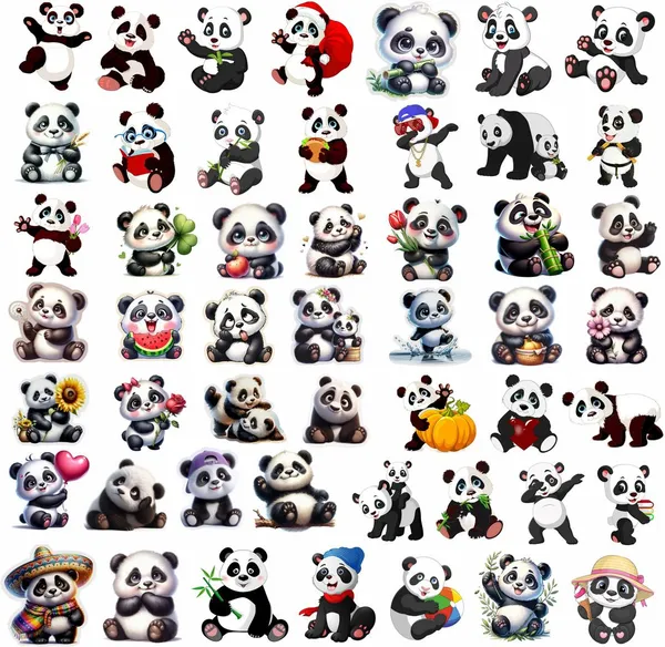 SAMANTA_WALA_1.5_inch_Panda_Sticker_For_Phone,_laptop,_Notebook,_Bottle,_etc.|_Pack_of_50_Self_Adhesive_Sticker_(Pack_of_50)