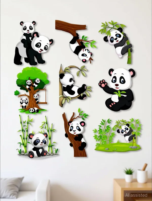 SAMANTA_WALA_3.5_inch_Panda_Sticker_For_Ac,_Frige,_Cooler,_Wall,_etc._|_Pack_of_9_Self_Adhesive_Sticker_(Pack_of_9)