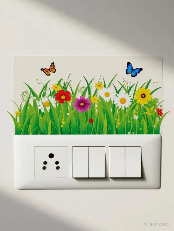 SAMANTA_WALA_5_inch_Grass_Sticker_for_wall_and_switch_board_Self_Adhesive_Sticker_(Pack_of_9)