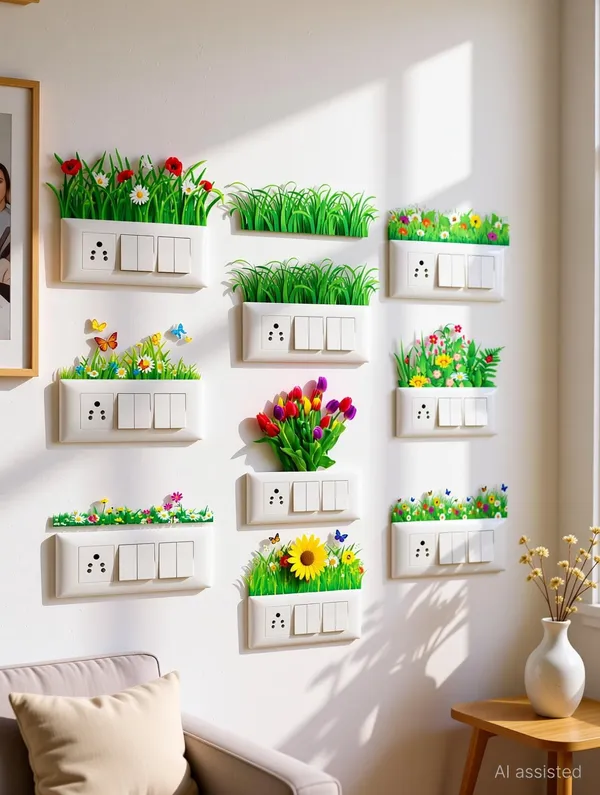 SAMANTA_WALA_5_inch_Grass_Sticker_for_wall_and_switch_board_Self_Adhesive_Sticker_(Pack_of_9)
