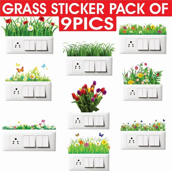 SAMANTA_WALA_5_inch_Grass_Sticker_for_wall_and_switch_board_Self_Adhesive_Sticker_(Pack_of_9)