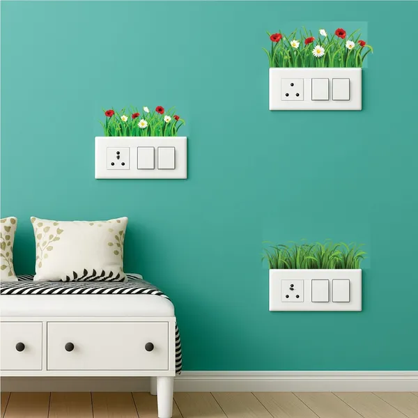 SAMANTA_WALA_5_inch_Grass_Sticker_for_wall_and_switch_board_Self_Adhesive_Sticker_(Pack_of_9)