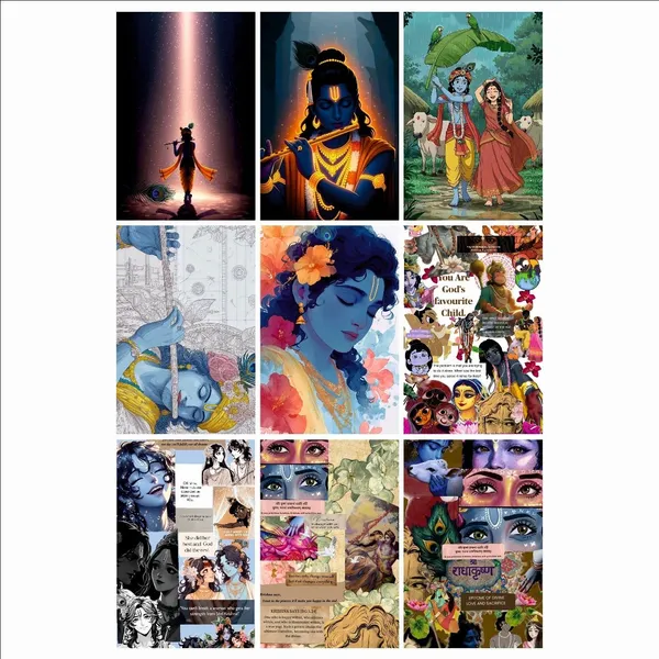 SAMANTA_WALA_6_inch_Lord_Krishna_Poster_Sticker_For_Wall_Pack_Of_9_Self_Adhesive_Sticker_(Pack_of_9)