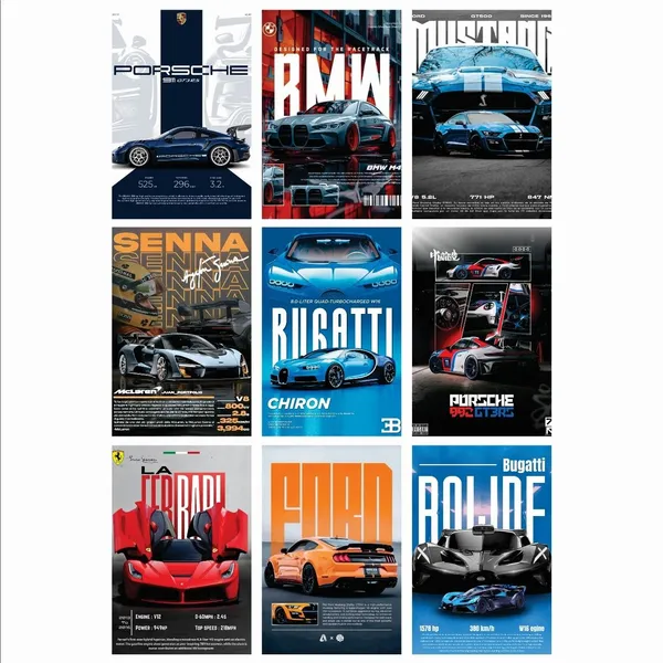 SAMANTA_WALA_6_inch_New_Morden_Car_Poster_For_Wall,_Door,_Etc._Pack_Of_09_Self_Adhesive_Sticker_(Pack_of_9)