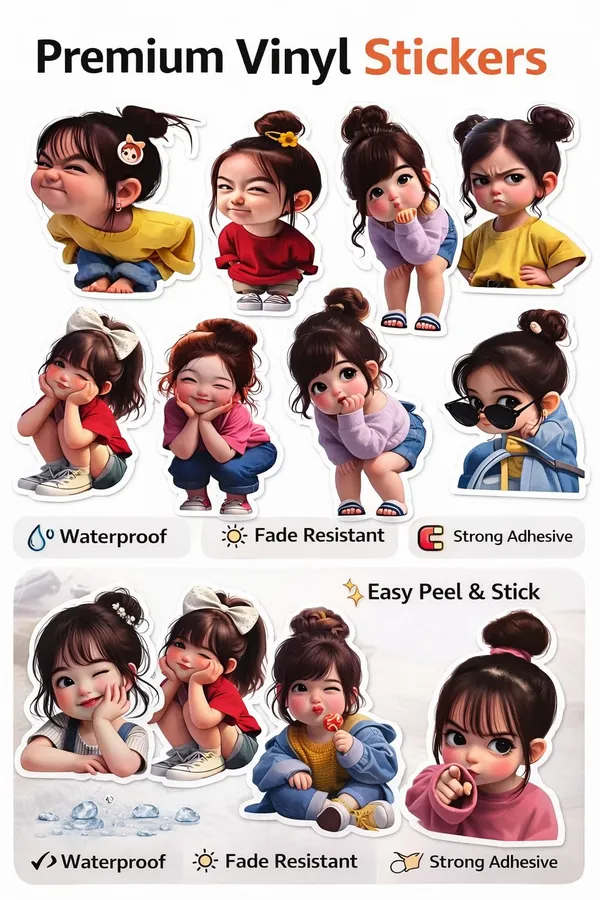 Printlive_4_inch_Cute_Cartoon_Girl_Vinyl_Self_Adhesive_Sticker_(Pack_of_1)