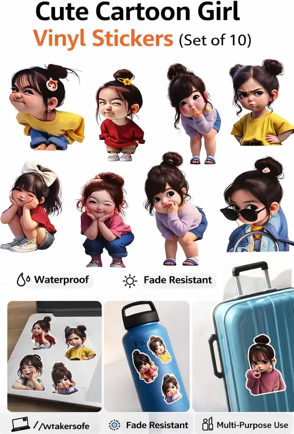 Printlive_4_inch_Cute_Cartoon_Girl_Vinyl_Self_Adhesive_Sticker_(Pack_of_1)