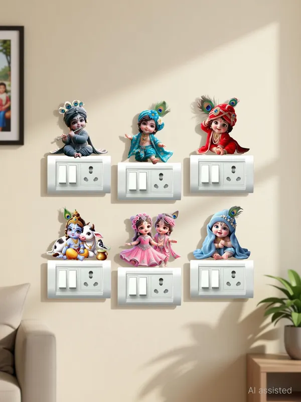 SAMANTA_WALA_8_inch_LITTLE_KRISHNA_STICKER_FOR_SWITCH_BOARD_PACK_OF_6_Self_Adhesive_Sticker_(Pack_of_6)