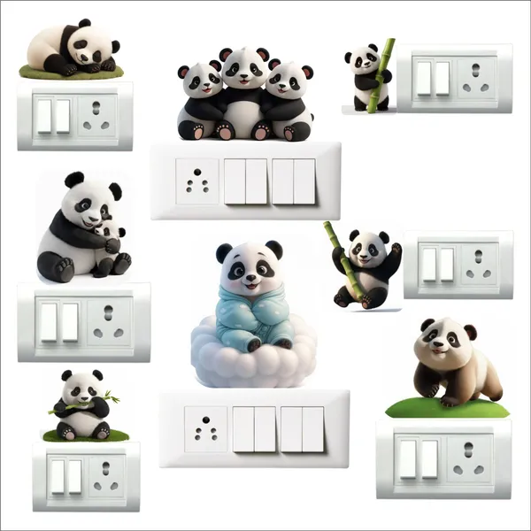 SAMANTA_WALA_6_inch_CRAZY_PANDA_STICKER_FOR_SWITCH_BOARD_AND_WALL_PACK_OF_8_Self_Adhesive_Sticker_(Pack_of_8)