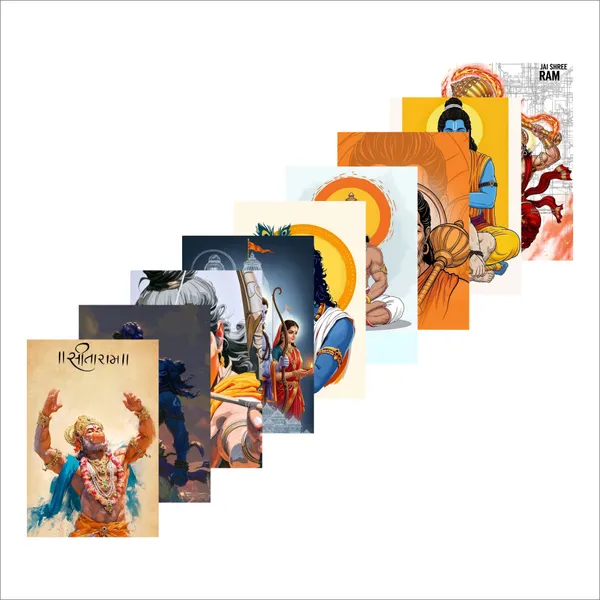 SAMANTA_WALA_6_inch_RAM_&_HANUMAN_POSTER_FOR_WALL,_DOOR_AND_TABLE_PACK_OF_09_Self_Adhesive_Sticker_(Pack_of_9)