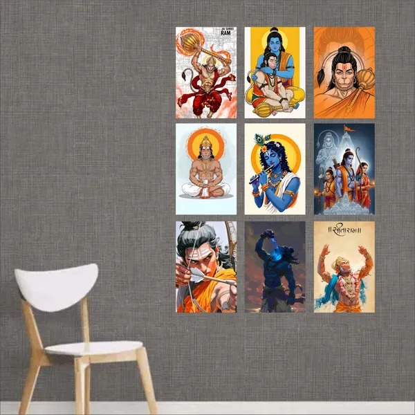 SAMANTA_WALA_6_inch_RAM_&_HANUMAN_POSTER_FOR_WALL,_DOOR_AND_TABLE_PACK_OF_09_Self_Adhesive_Sticker_(Pack_of_9)