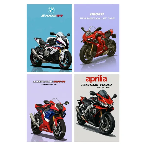 SAMANTA_WALA_22.5_cm_SUPERBIKE_POSTER_FOR_WALL,_DOOR_&_TABLE_PACK_OF_04_Self_Adhesive_Sticker_(Pack_of_4)