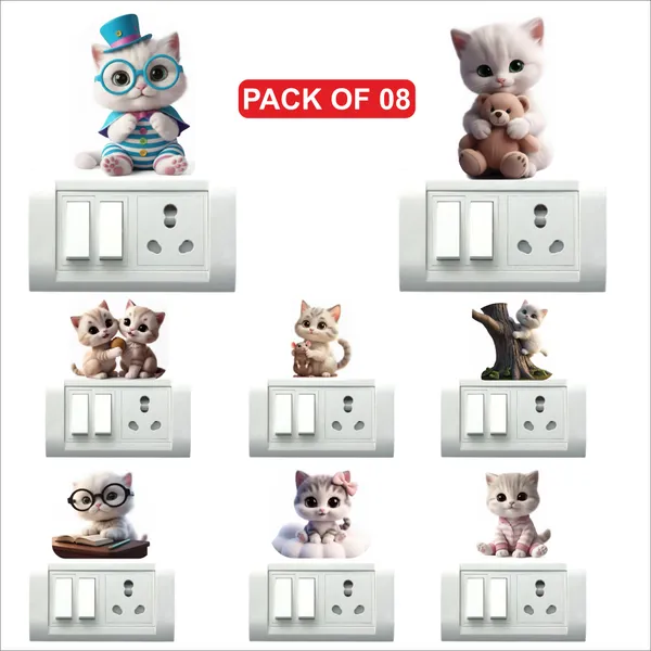 SAMANTA_WALA_7_inch_cute_cat_sticker_for_wall,_switchboard,_door,_etc_pack_of_08_Self_Adhesive_Sticker_(Pack_of_8)