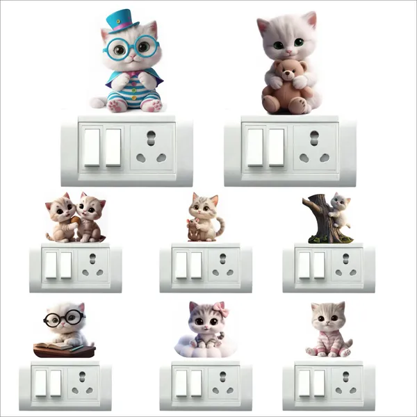 SAMANTA_WALA_7_inch_cute_cat_sticker_for_wall,_switchboard,_door,_etc_pack_of_08_Self_Adhesive_Sticker_(Pack_of_8)