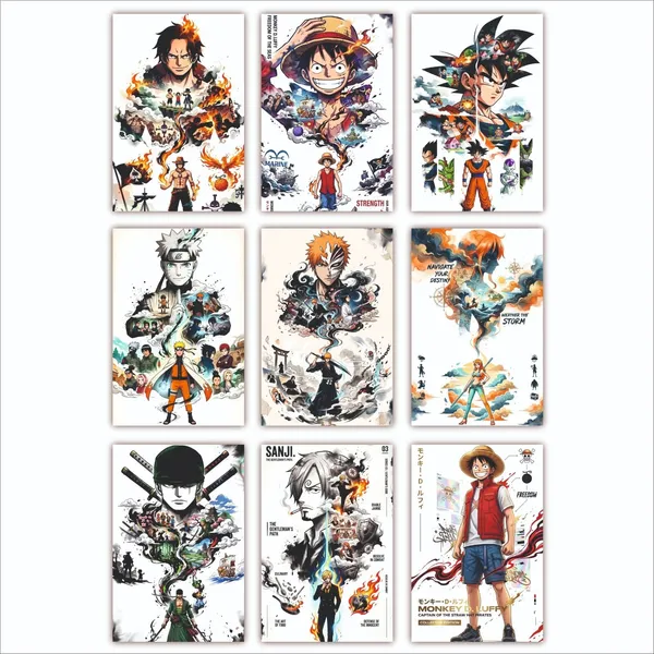 SAMANTA_WALA_6_inch_White_theme_poster_of_anime_for_Self_Adhesive_Sticker_(Pack_of_9)