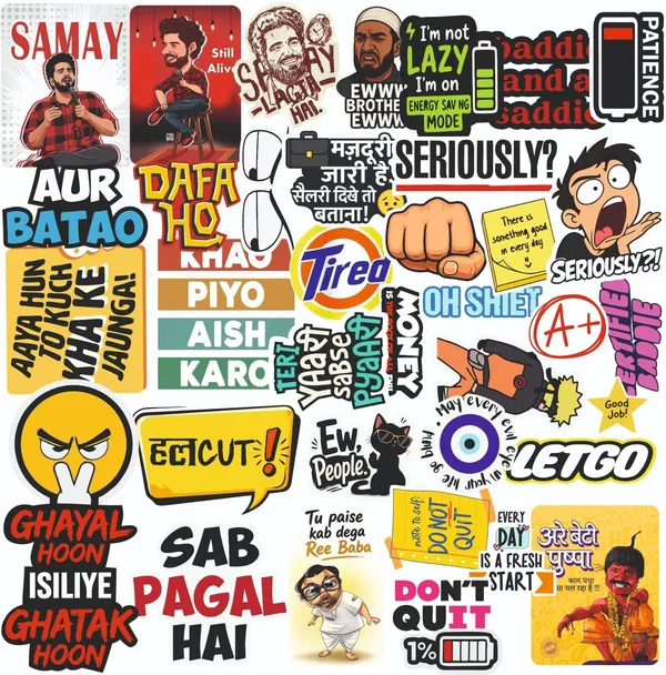 SAMANTA_WALA_2.5_inch_Funny_Comedy_Sticker_For_laptop,_phone,_Notebook,_bag,_etc._Pack_of_38_Self_Adhesive_Sticker_(Pack_of_39)