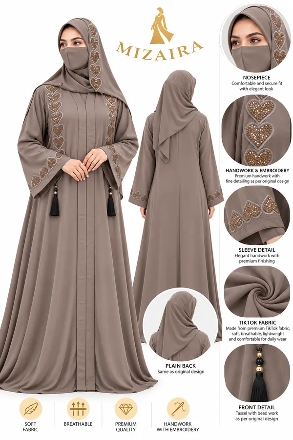 Taupe_Nida_Flared_Embroidered_Abaya_Set_For_Women