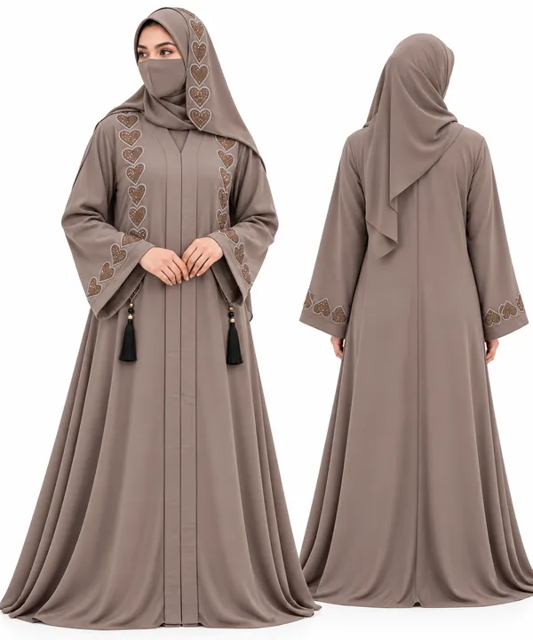 Taupe_Nida_Flared_Embroidered_Abaya_Set_For_Women