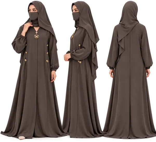Brown_Nida_Flowing_Abaya_Set_With_Niqab_For_Women