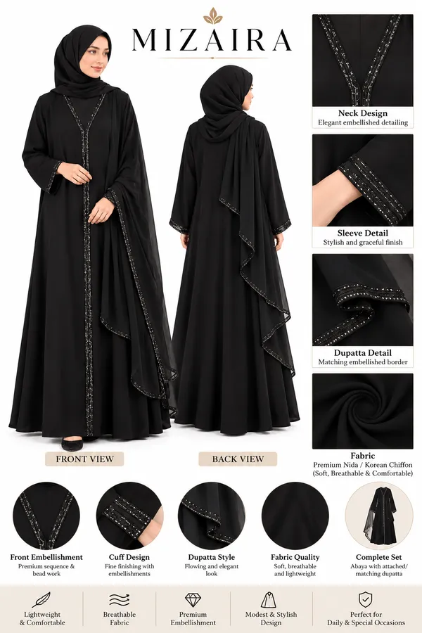 Black_Nida_Flowing_Embellished_Abaya_With_Hijab_For_Women