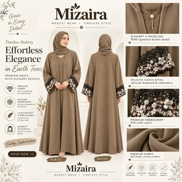 Brown_Nida_Flared_Embroidered_Abaya_For_Women