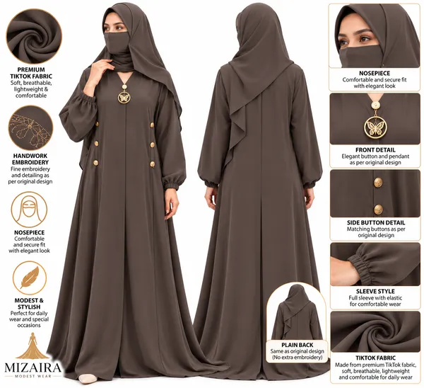 Brown_Nida_Flowing_Abaya_Set_With_Niqab_For_Women