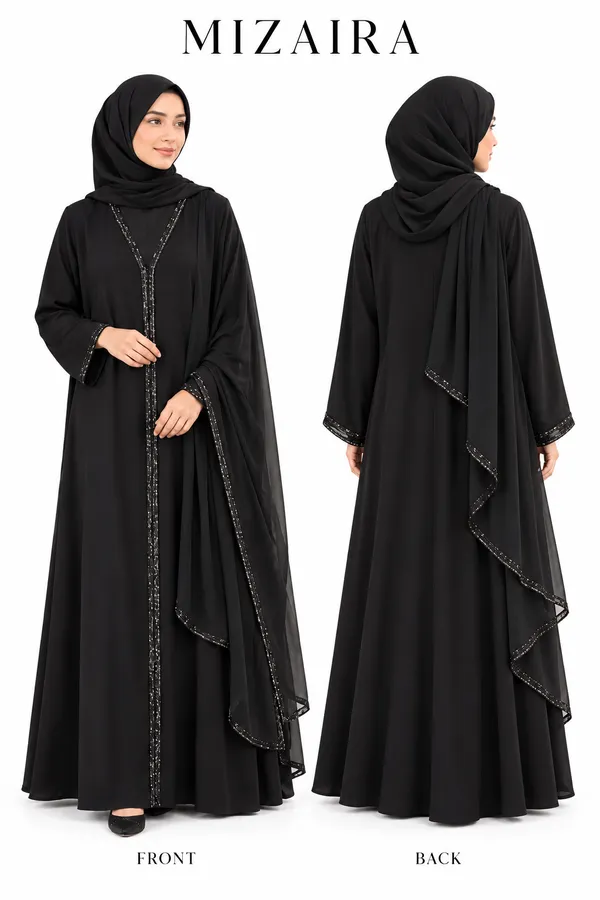 Black_Nida_Flowing_Embellished_Abaya_With_Hijab_For_Women