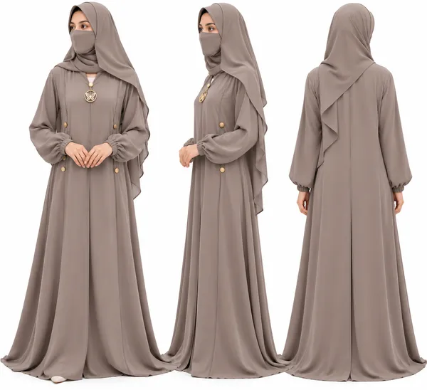 Taupe_Nida_Relaxed_Abaya_Set_With_Veil_For_Women