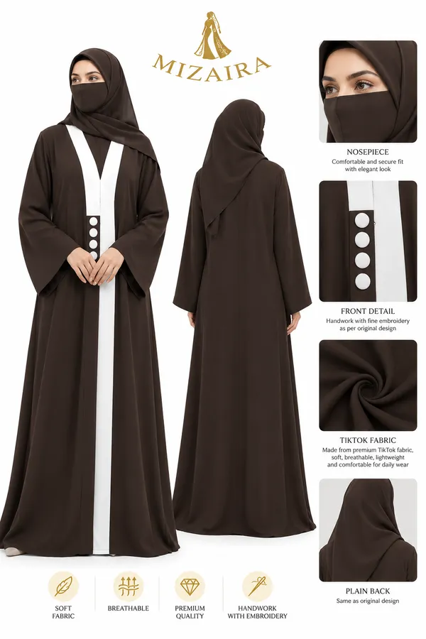 Brown_Nida_Flowing_Embroidered_Abaya_For_Women