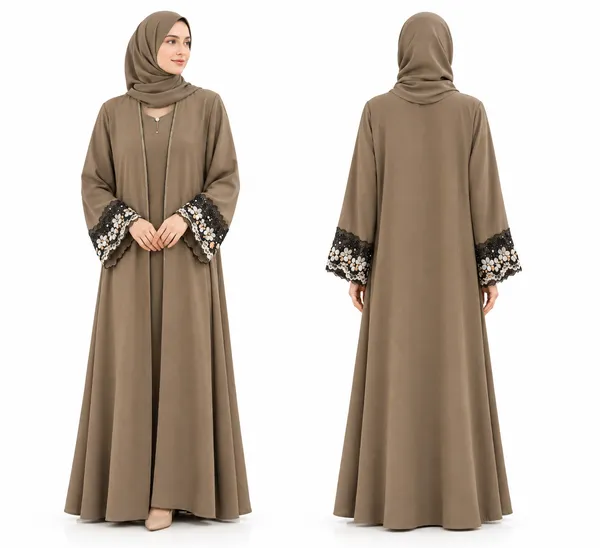 Brown_Nida_Flared_Embroidered_Abaya_For_Women