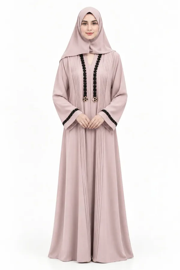 Mauve_Nida_Pleated_Abaya_With_Hijab_And_Mask_For_Women