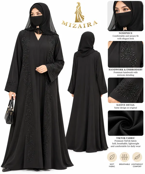 Black_Tik_Tok_Floral_Embroidered_Abaya_With_Niqab_For_Women