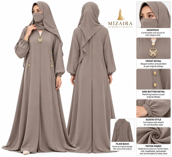Taupe_Nida_Relaxed_Abaya_Set_With_Veil_For_Women