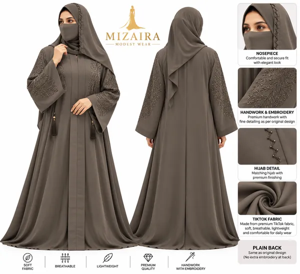 Brown_Nida_Flowing_Embroidered_Abaya_Set_For_Women