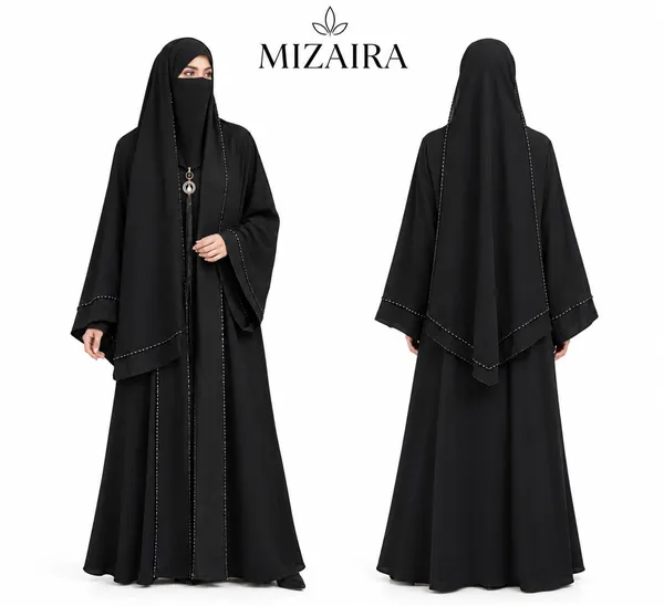 Black_Nida_Flowing_Beaded_Abaya_With_Niqab_For_Women