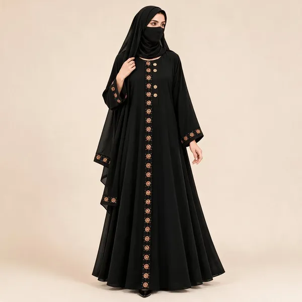 Black_Tik_Tok_Flared_Embroidered_Abaya_Set_For_Women