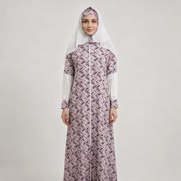 Pink_Tik_Tok_Geometric_Print_Front-Zip_Abaya_For_Women