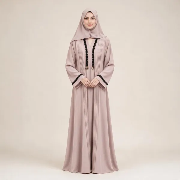 Mauve_Nida_Pleated_Abaya_With_Hijab_And_Mask_For_Women