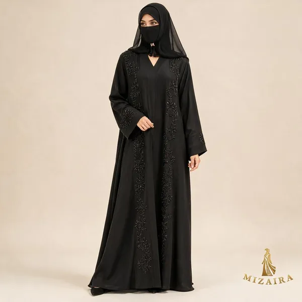 Black_Tik_Tok_Floral_Embroidered_Abaya_With_Niqab_For_Women