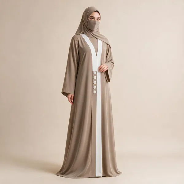 Taupe_Nida_Flared_Abaya_Set_For_Women