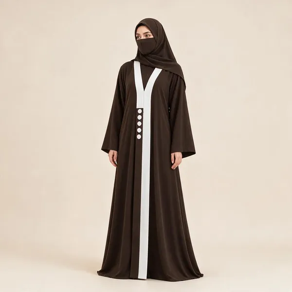 Brown_Nida_Flowing_Embroidered_Abaya_For_Women