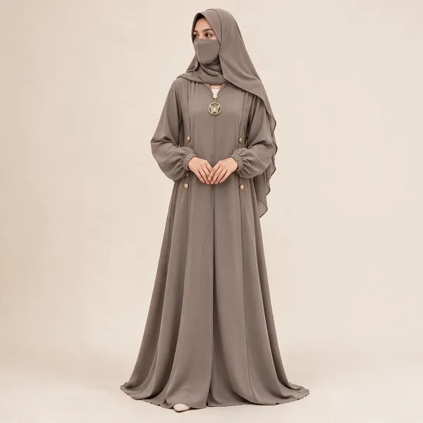 Taupe_Nida_Relaxed_Abaya_Set_With_Veil_For_Women