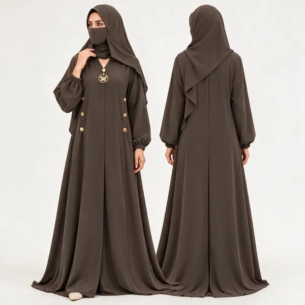 Brown_Nida_Flowing_Abaya_Set_With_Niqab_For_Women