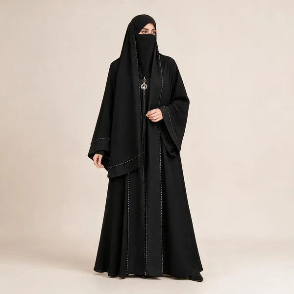 Black_Nida_Flowing_Beaded_Abaya_With_Niqab_For_Women